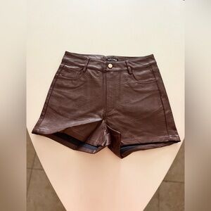 Fashion Nova High Waist Brown Faux Leather Shorts
